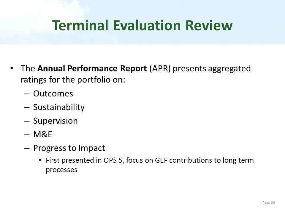 Terminal Evaluation Review