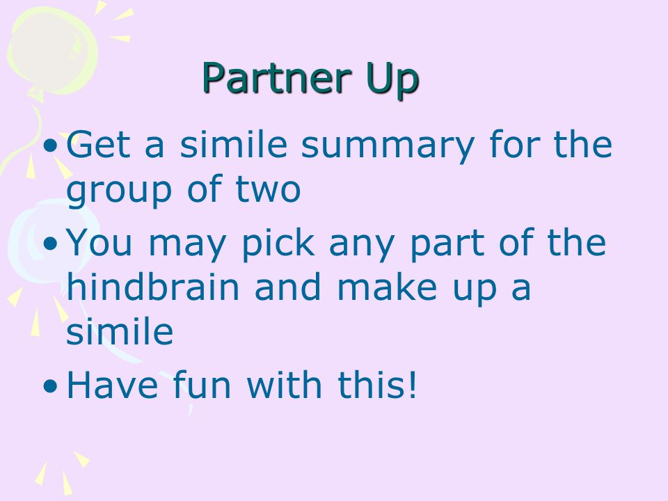 Partner Up Get a simile summary for the group of two