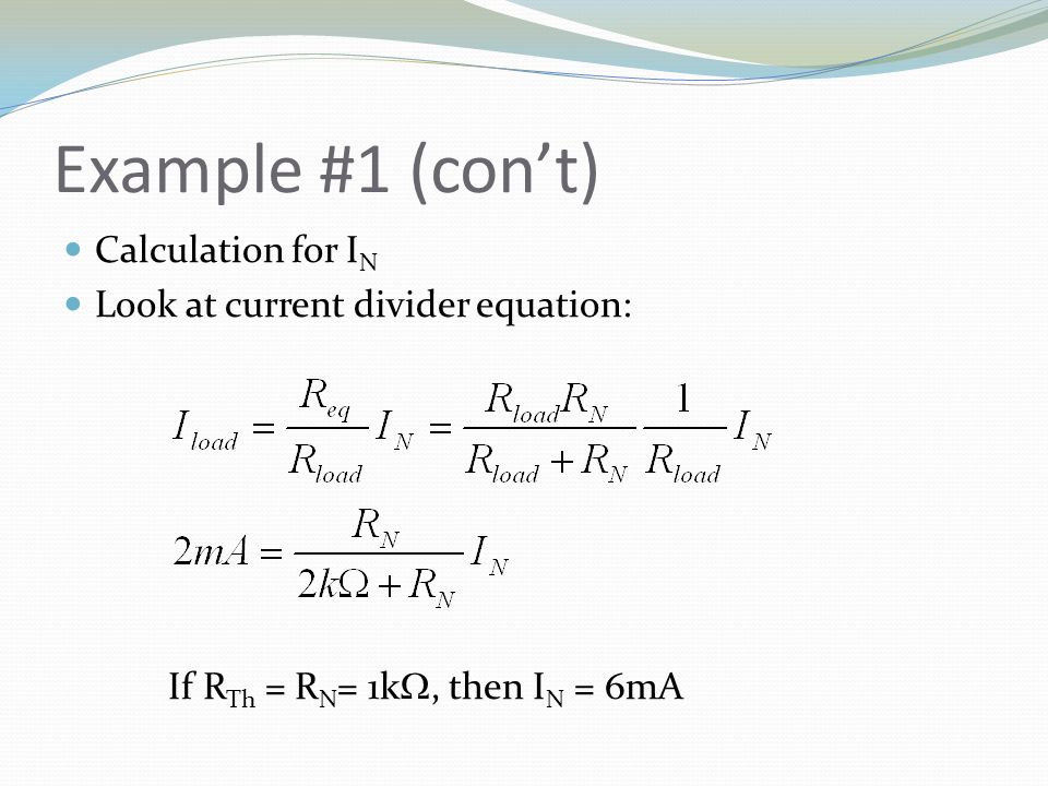 Example #1 (con’t) Calculation for IN