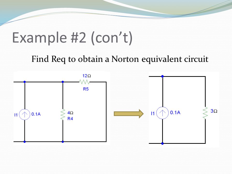 Example #2 (con’t) Find Req to obtain a Norton equivalent circuit