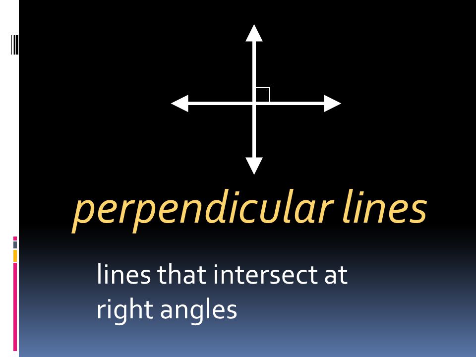 perpendicular lines lines that intersect at right angles