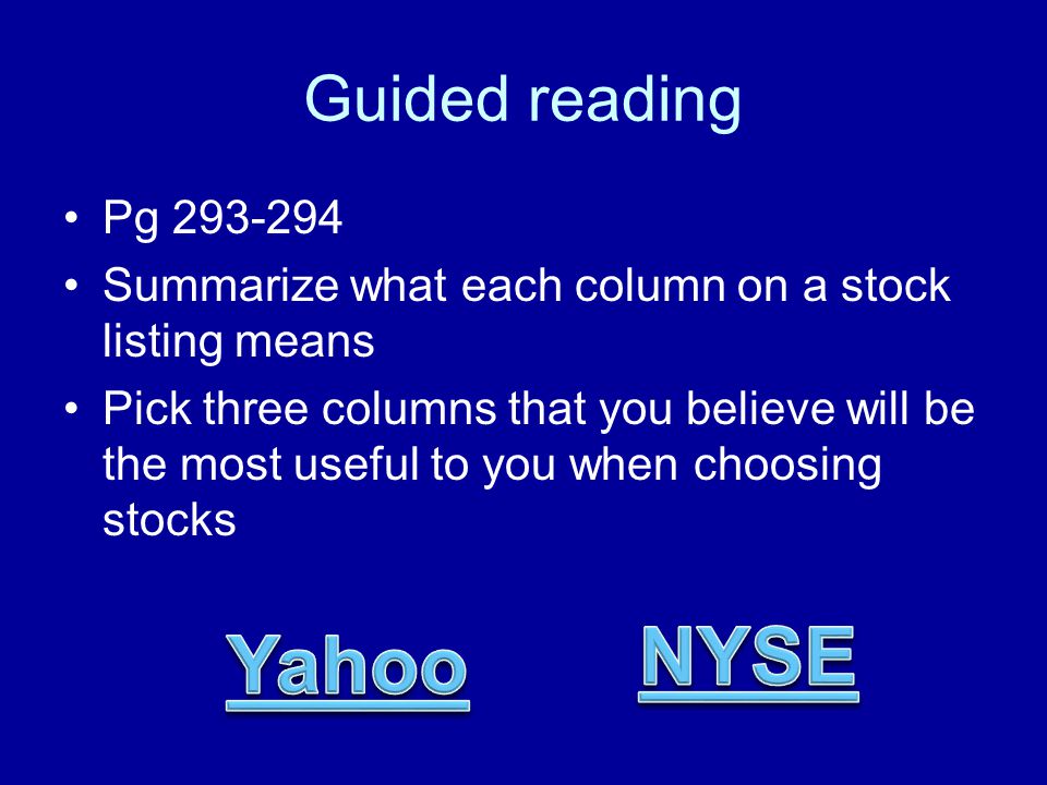 NYSE Yahoo Guided reading Pg