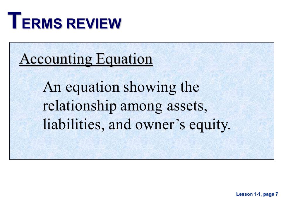 TERMS REVIEW Accounting Equation