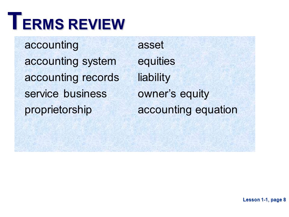 TERMS REVIEW accounting accounting system accounting records