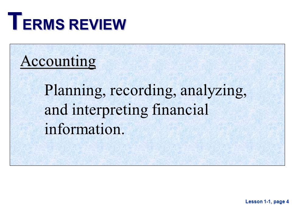 TERMS REVIEW Accounting
