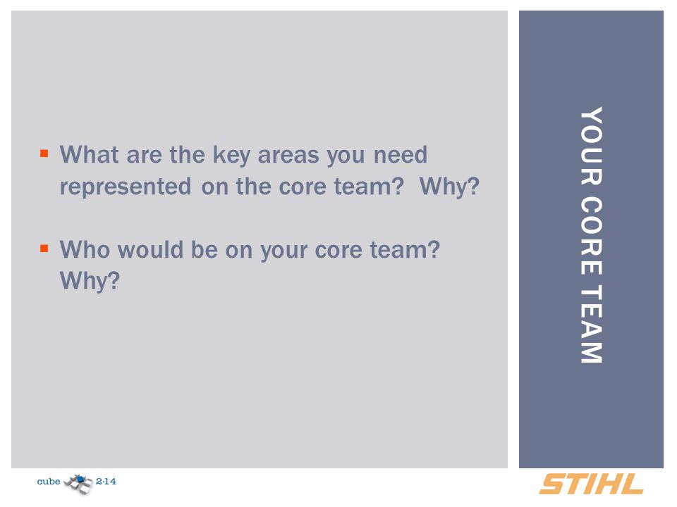 Your core team What are the key areas you need represented on the core team.