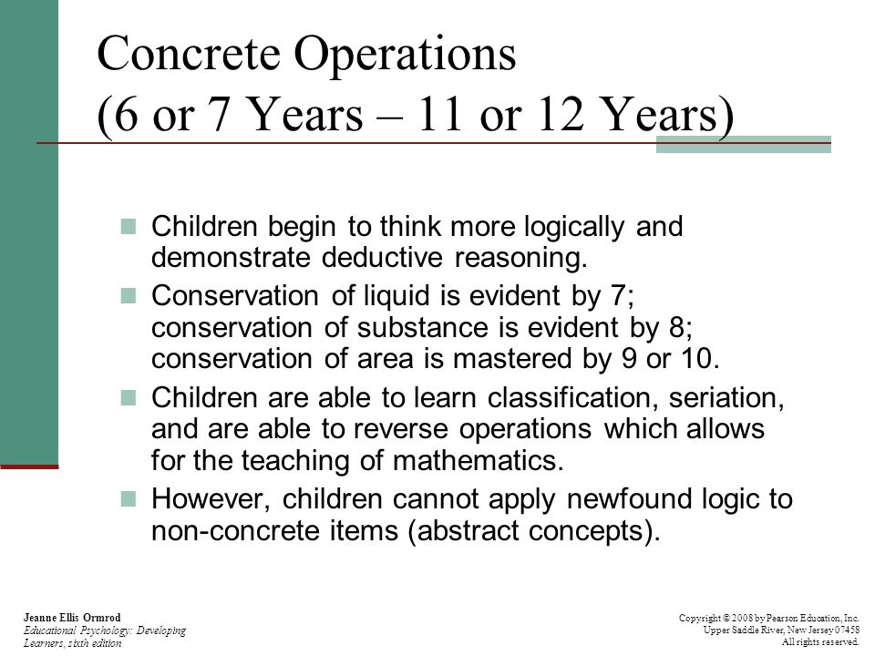 Concrete Operations (6 or 7 Years – 11 or 12 Years)