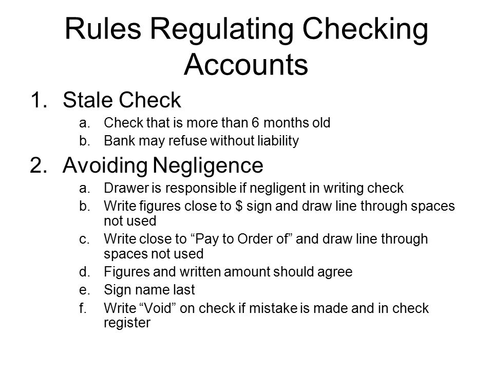 Rules Regulating Checking Accounts