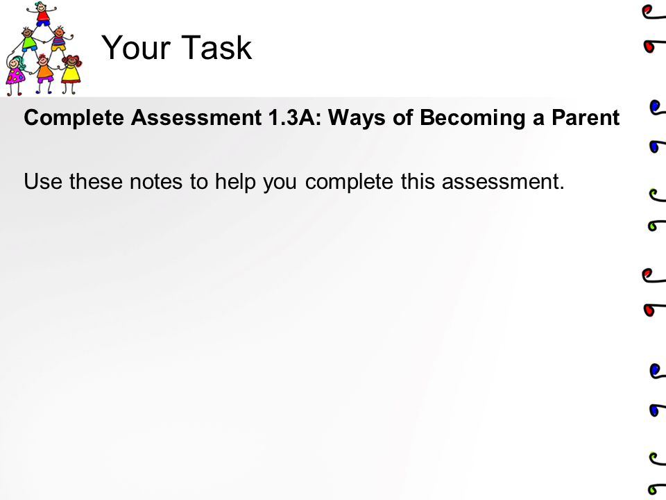 Your Task Complete Assessment 1.3A: Ways of Becoming a Parent