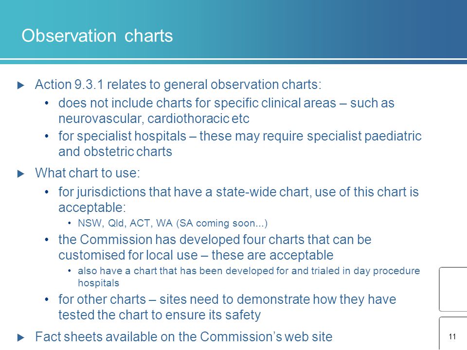 Observation charts Action relates to general observation charts: