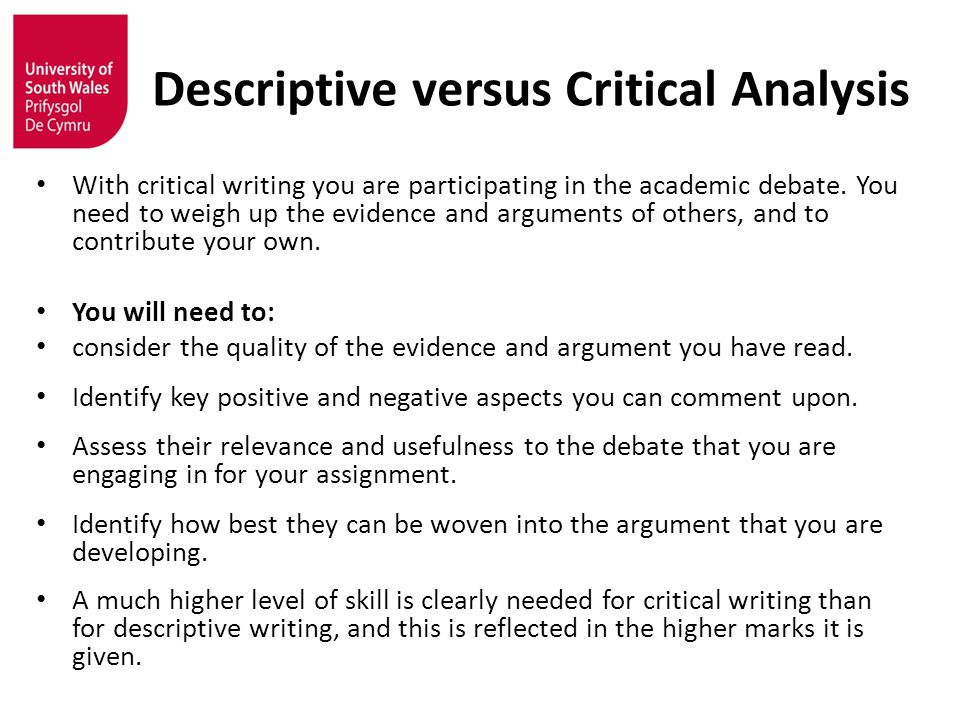 Descriptive versus Critical Analysis