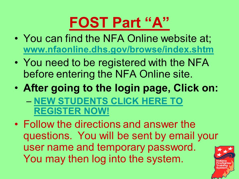 FOST Part A You can find the NFA Online website at;