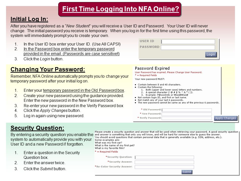 First Time Logging Into NFA Online