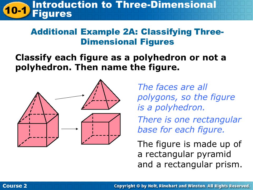 Additional Example 2A: Classifying Three-Dimensional Figures