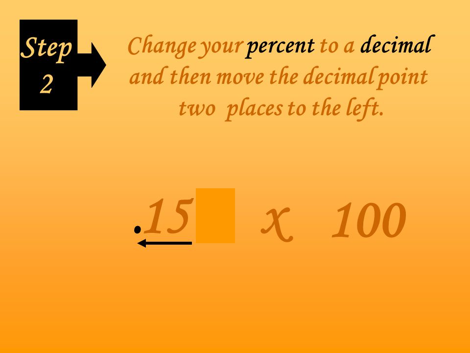 Change your percent to a decimal and then move the decimal point