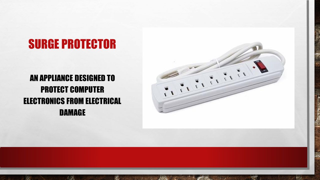 Surge protector an appliance designed to protect computer electronics from electrical damage