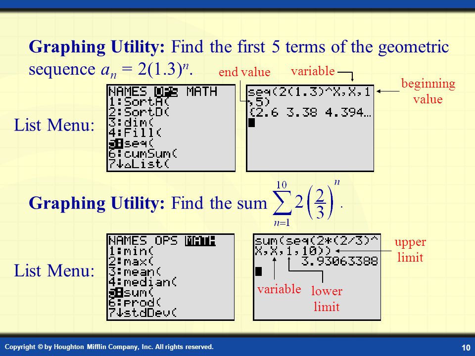 Graphing Utility: Terms and Sum of a Sequence