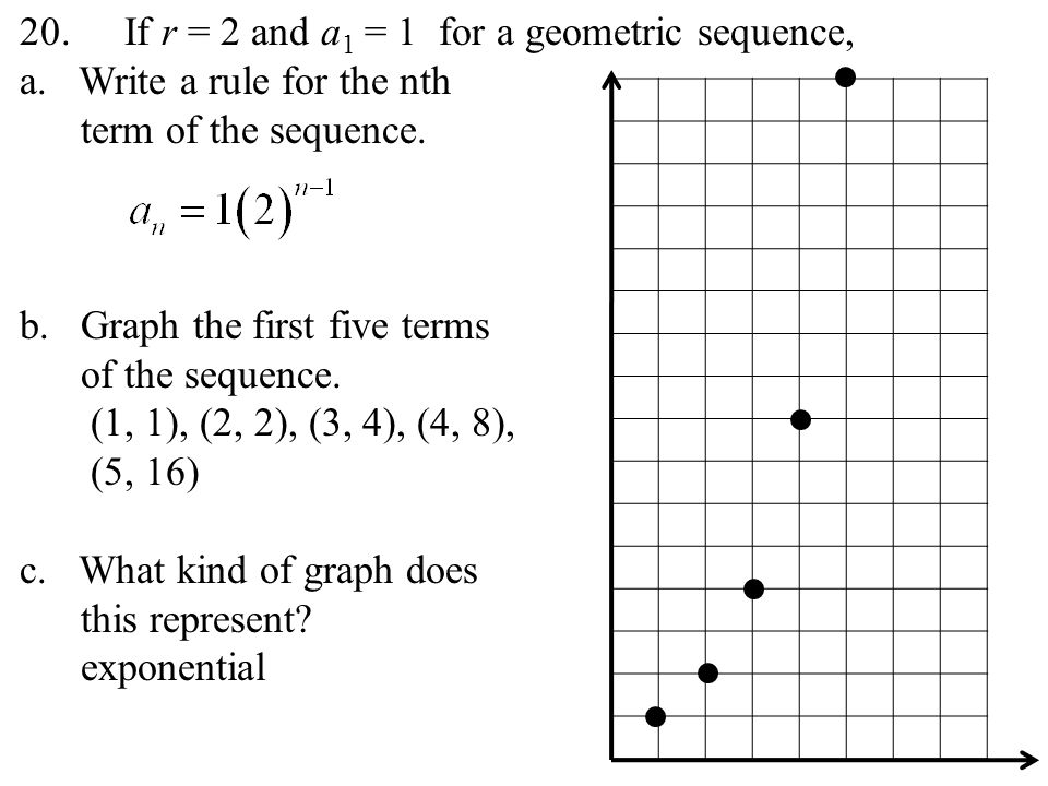 20. If r = 2 and a1 = 1 for a geometric sequence,