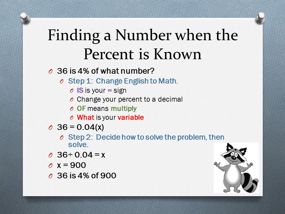 Finding a Number when the Percent is Known