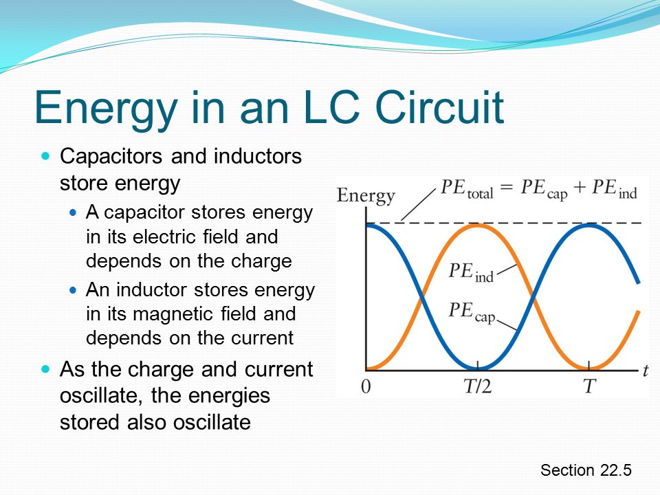 Energy in an LC Circuit Capacitors and inductors store energy