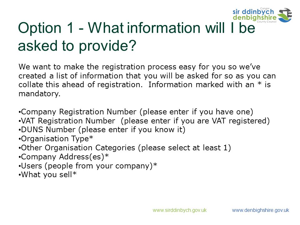 Option 1 - What information will I be asked to provide