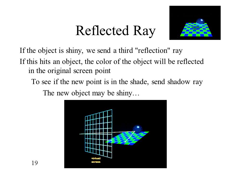 Reflected Ray If the object is shiny, we send a third reflection ray