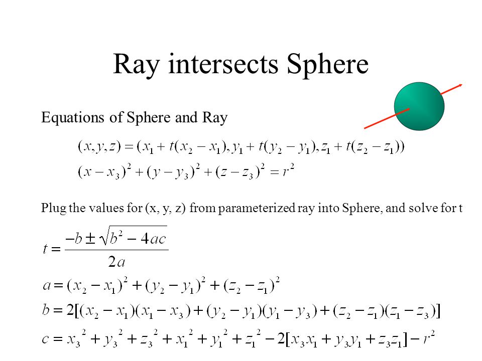 Ray intersects Sphere Equations of Sphere and Ray