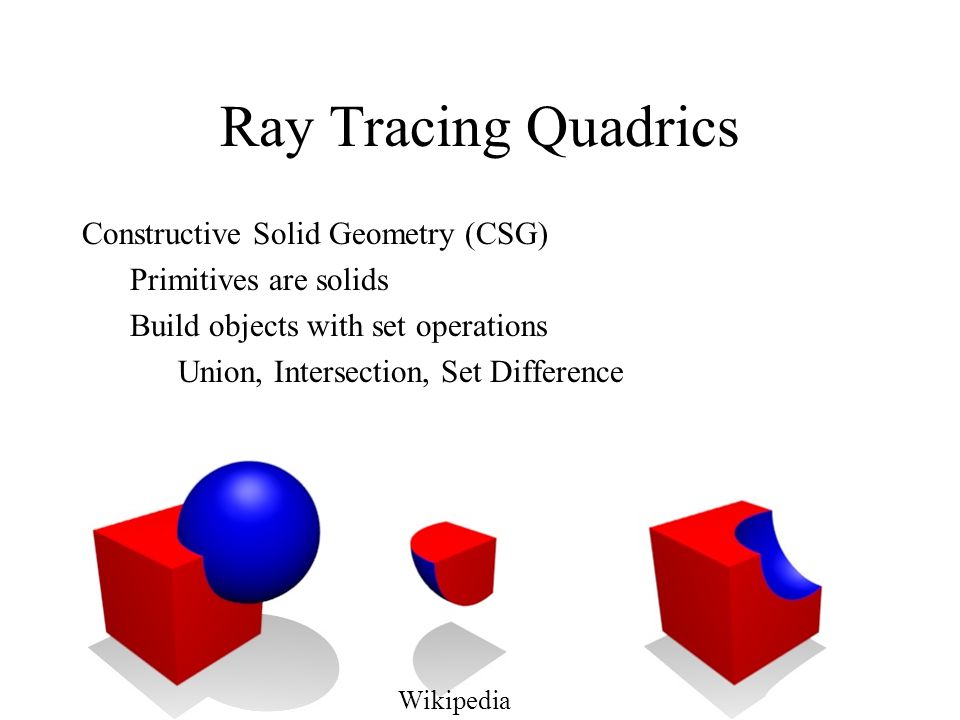 Ray Tracing Quadrics Constructive Solid Geometry (CSG)