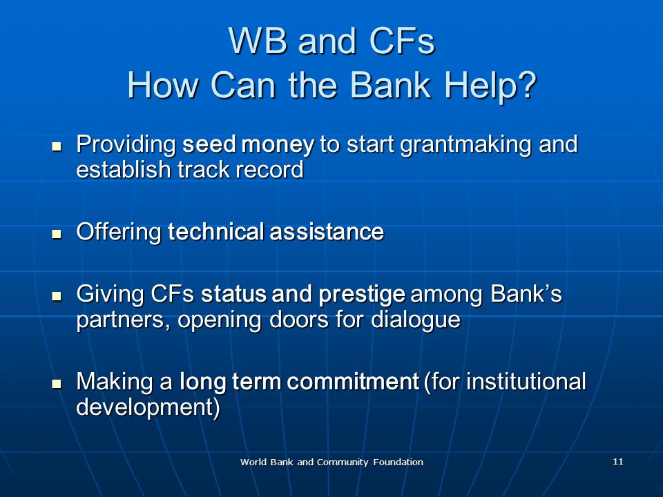 WB and CFs How Can the Bank Help