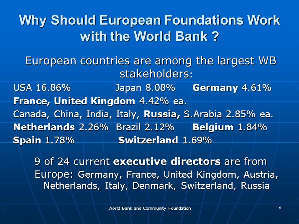 Why Should European Foundations Work with the World Bank