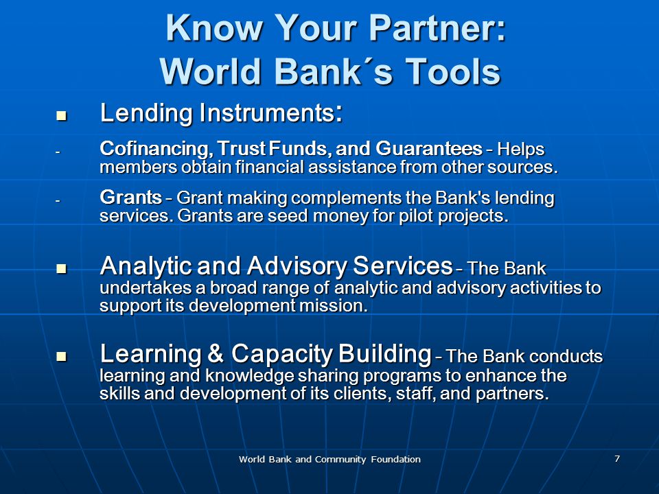 Know Your Partner: World Bank´s Tools