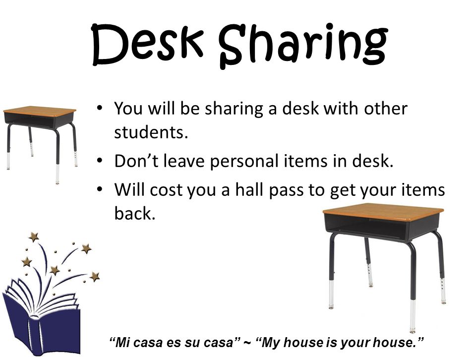 Desk Sharing You will be sharing a desk with other students.