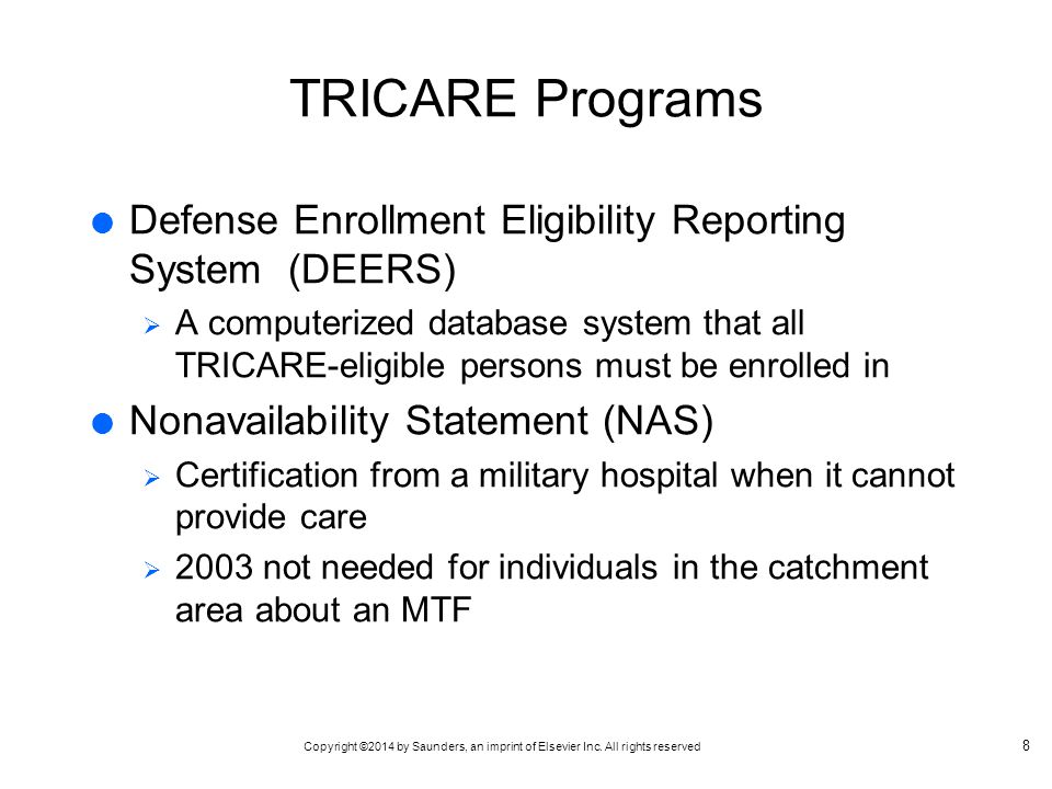 TRICARE Programs Defense Enrollment Eligibility Reporting System (DEERS)