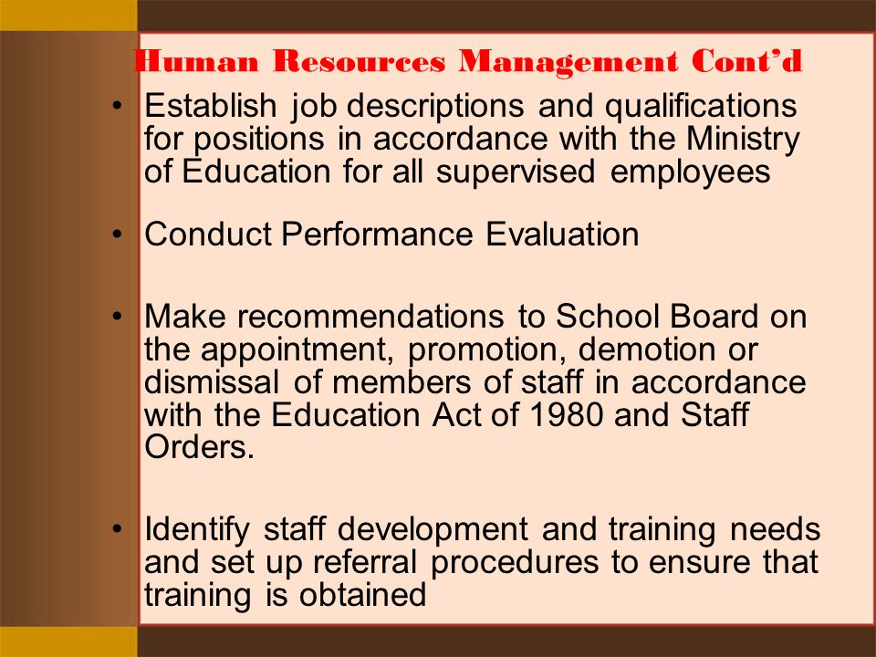 Human Resources Management Cont’d