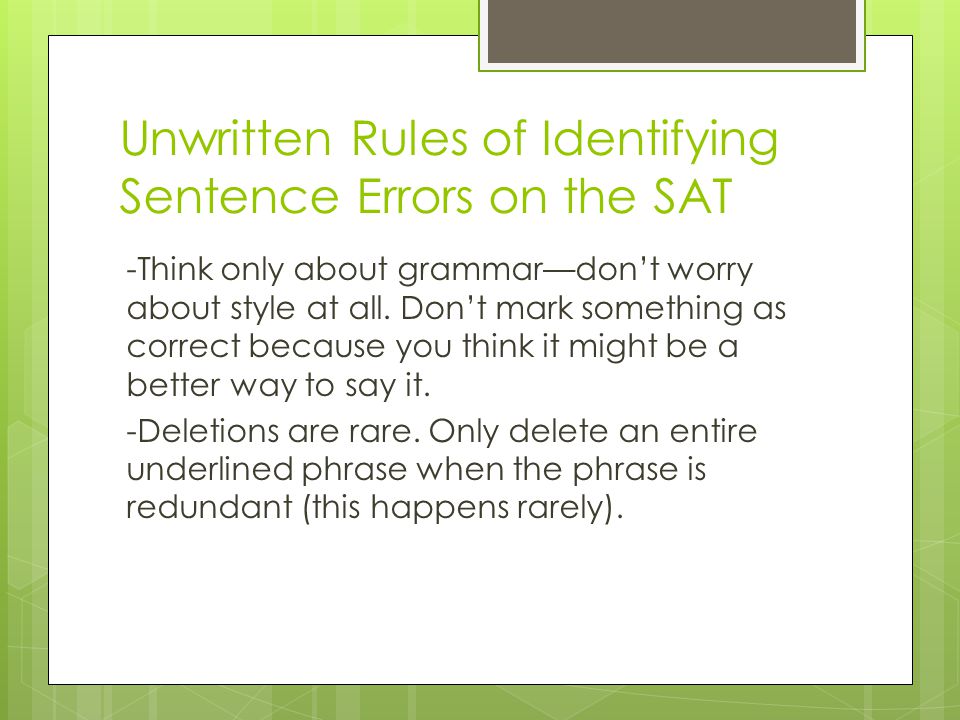 Unwritten Rules of Identifying Sentence Errors on the SAT