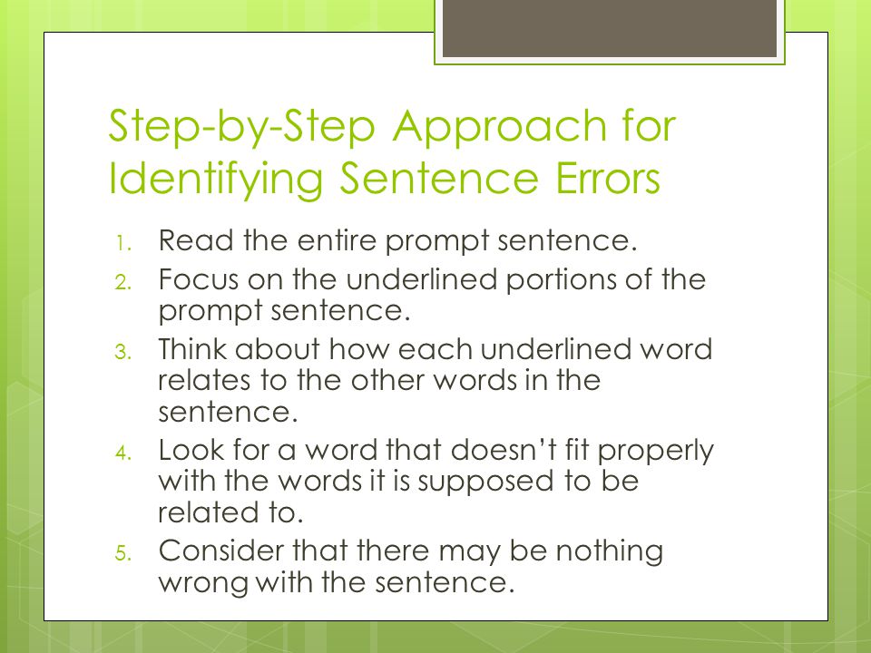 Step-by-Step Approach for Identifying Sentence Errors