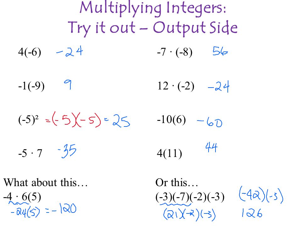 Multiplying Integers: Try it out – Output Side