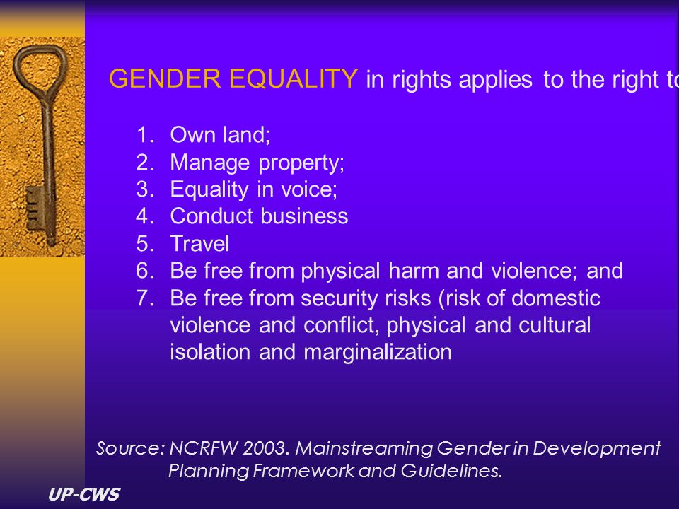 GENDER EQUALITY in rights applies to the right to: