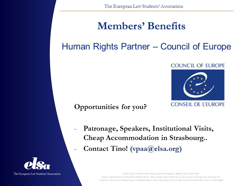 Members’ Benefits Human Rights Partner – Council of Europe
