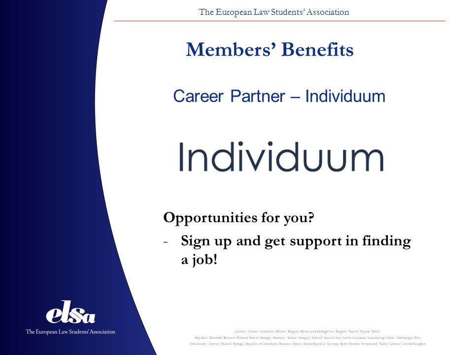 Members’ Benefits Career Partner – Individuum Opportunities for you