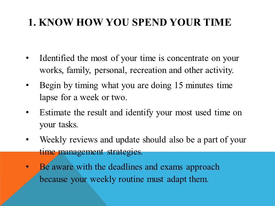 1. KNOW HOW YOU SPEND YOUR TIME