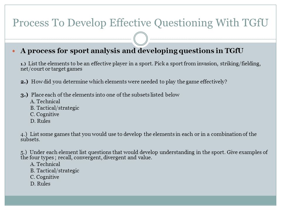 Process To Develop Effective Questioning With TGfU