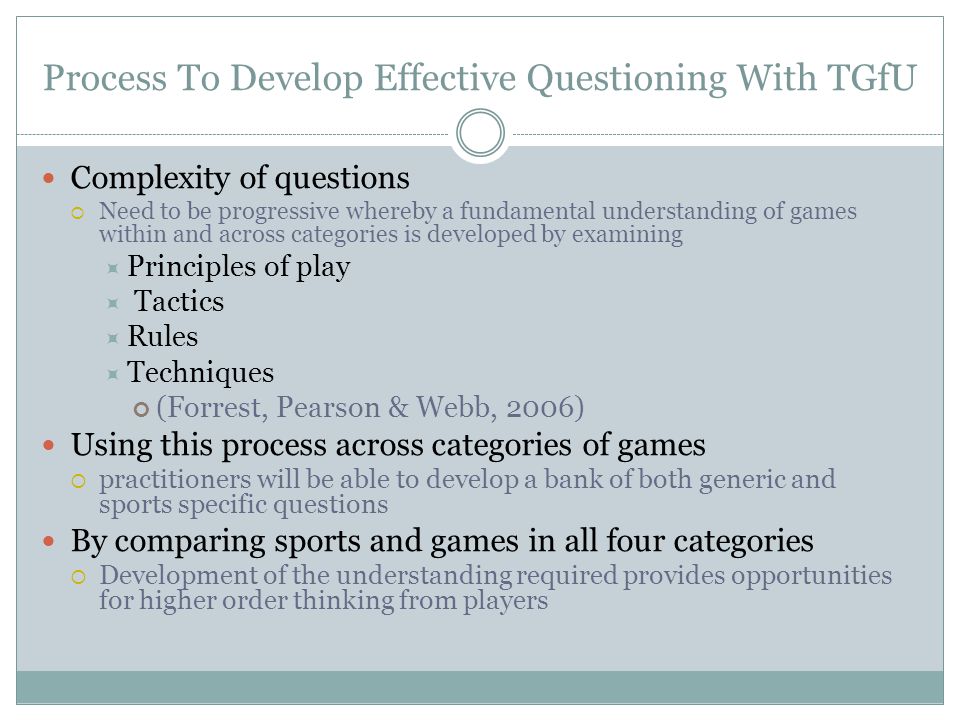 Process To Develop Effective Questioning With TGfU