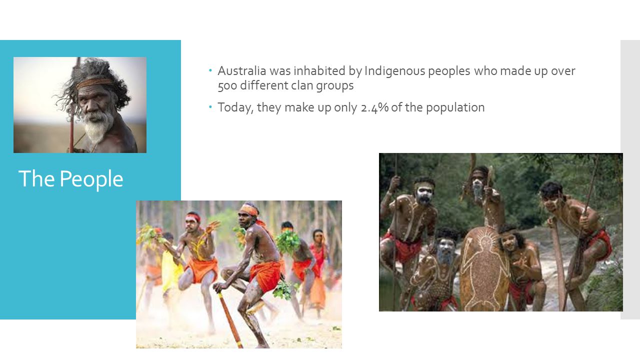 Australia was inhabited by Indigenous peoples who made up over 500 different clan groups