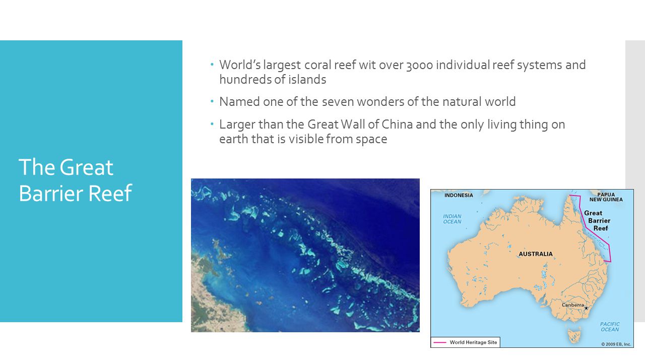 World’s largest coral reef wit over 3000 individual reef systems and hundreds of islands