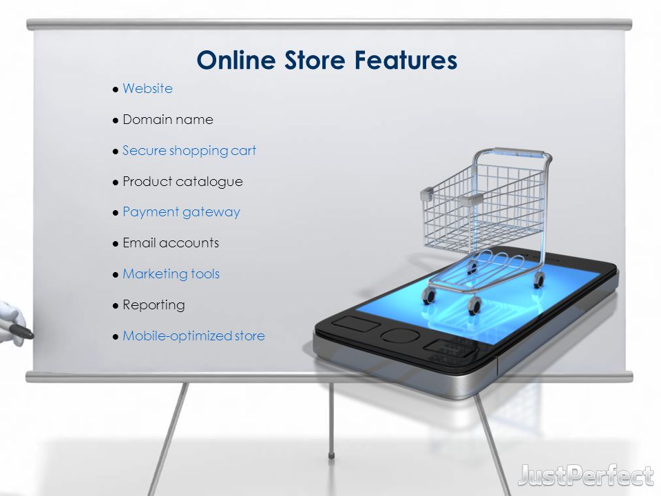 Online Store Features ● Website ● Domain name ● Secure shopping cart