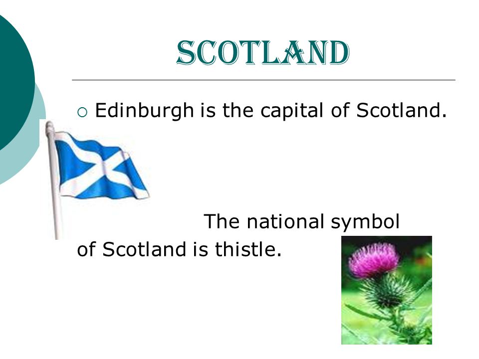 Scotland Edinburgh is the capital of Scotland. The national symbol
