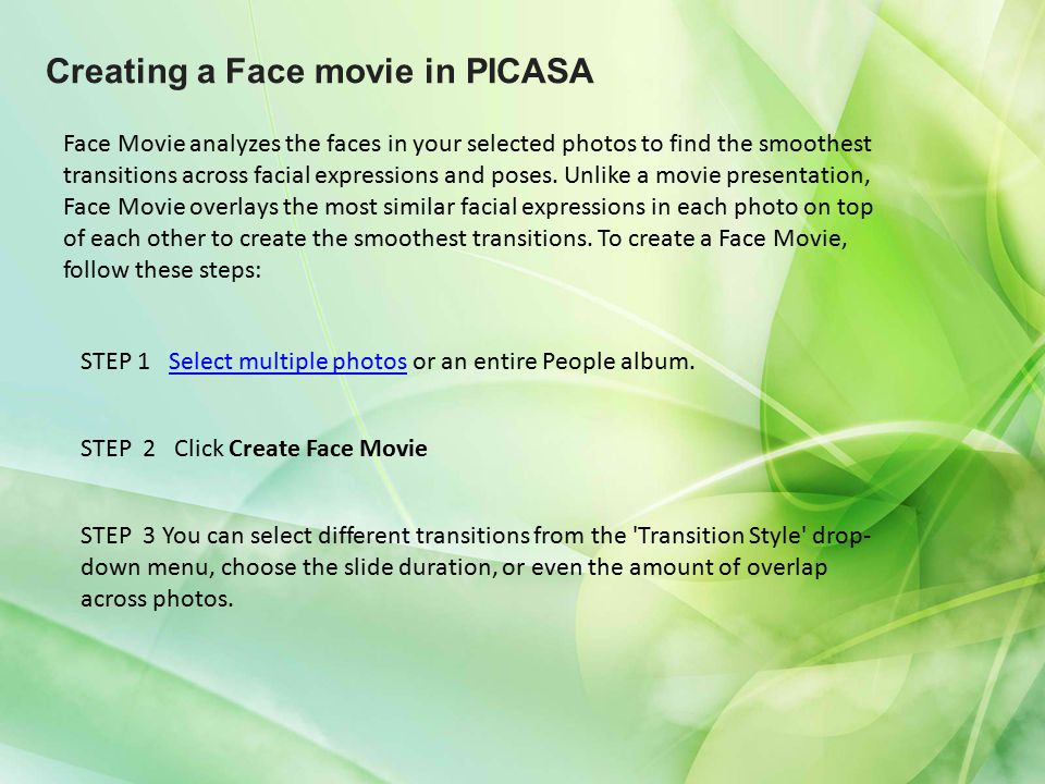 Creating a Face movie in PICASA