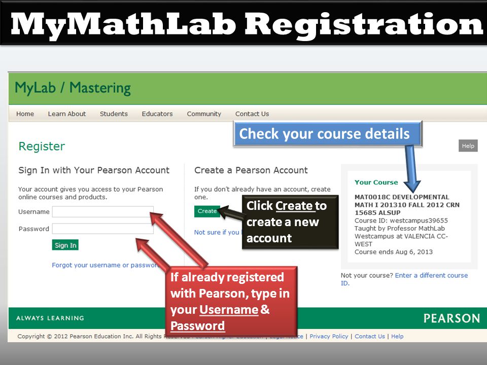 MyMathLab Registration
