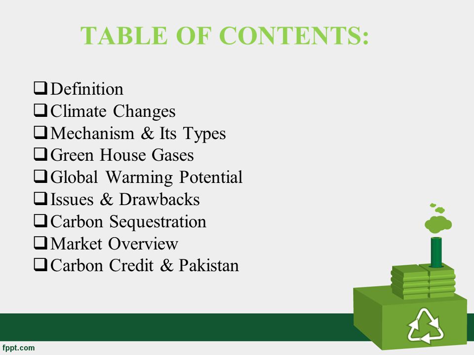 TABLE OF CONTENTS: Definition Climate Changes Mechanism & Its Types